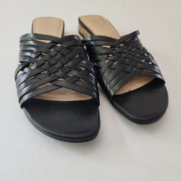 Eddie Bauer Womens Slide Sandals Size 11M Black Woven Cork Platform Summer - Picture 1 of 10